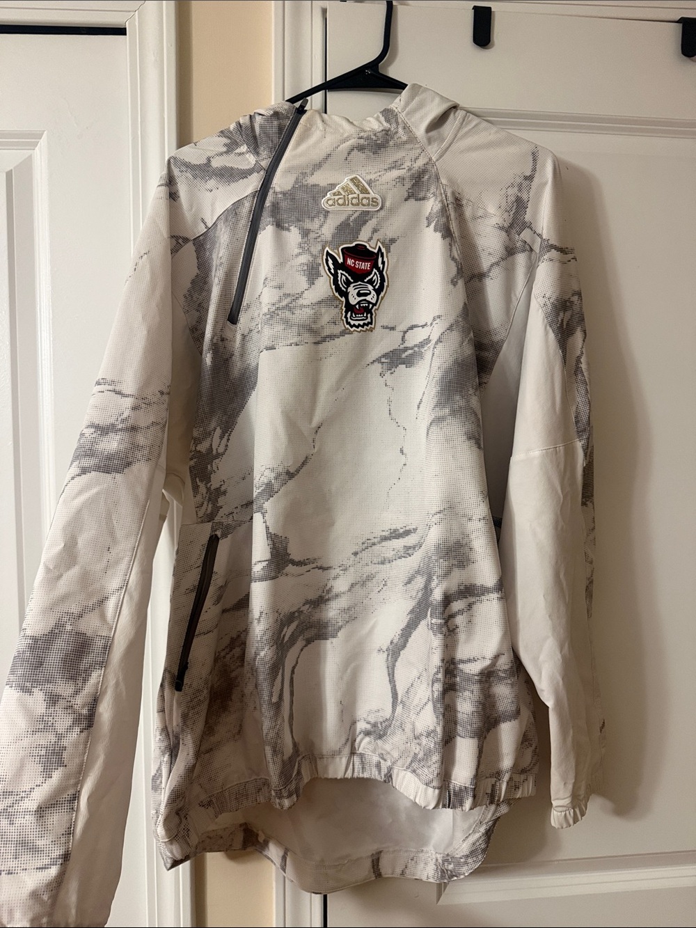 Adidas White & Gray Zip- Hoodie with NC State Wolfpack Patch